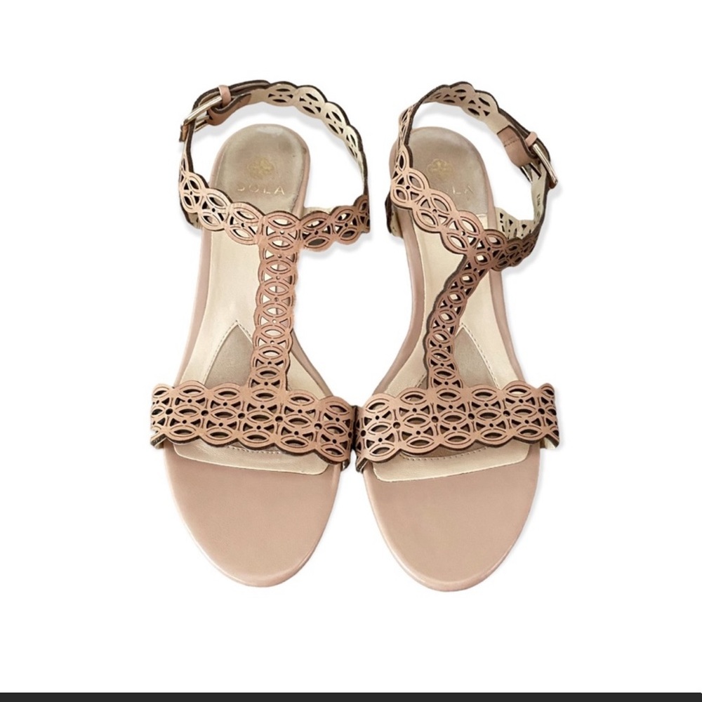 Isola Fleur Laser Cut Nude Wedge Sandals | Wedges | Shoes | Size 8.5